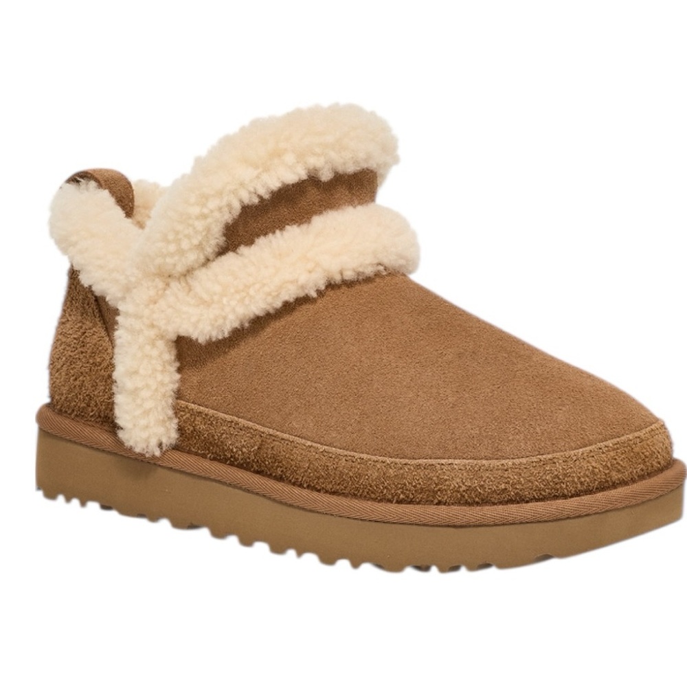 UGG Classic Ultra Mini SpillSeam Foldover Booties Chestnut Women’s Size 7 NWOB